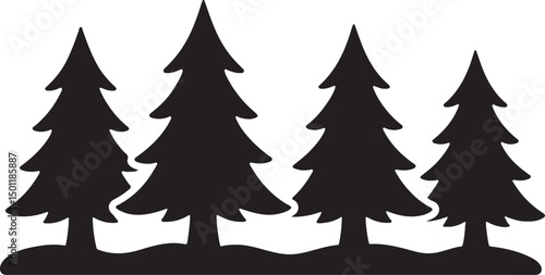 Silhouette vector of a snowy pine tree row, perfect for winter scenes, holiday cards, seasonal backgrounds, and nature-themed designs.