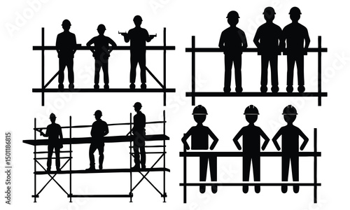 A set of black vector silhouettes illustrating business people and office work