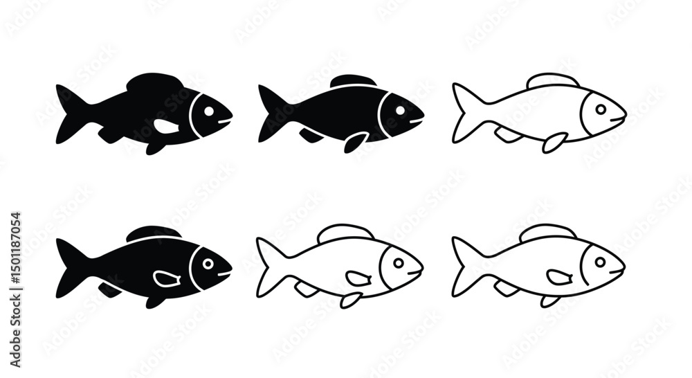 Fototapeta premium Fish vector icons. Vector fish. Fish illustration. Fishing symbols. Seafood icons.