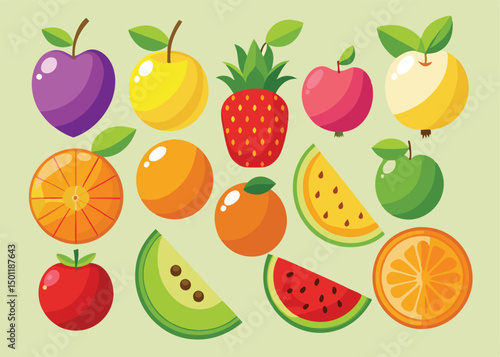 Fruit Vector Icon Set , There are Fruit Icons of Apple, Orange, Pineapple, Mango, strawberry, Blueberry, Watermelon, Banana and More.