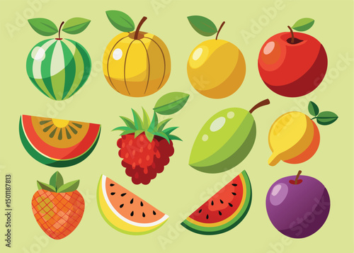 Fruit Vector Icon Set , There are Fruit Icons of Apple, Orange, Pineapple, Mango, strawberry, Blueberry, Watermelon, Banana and More.