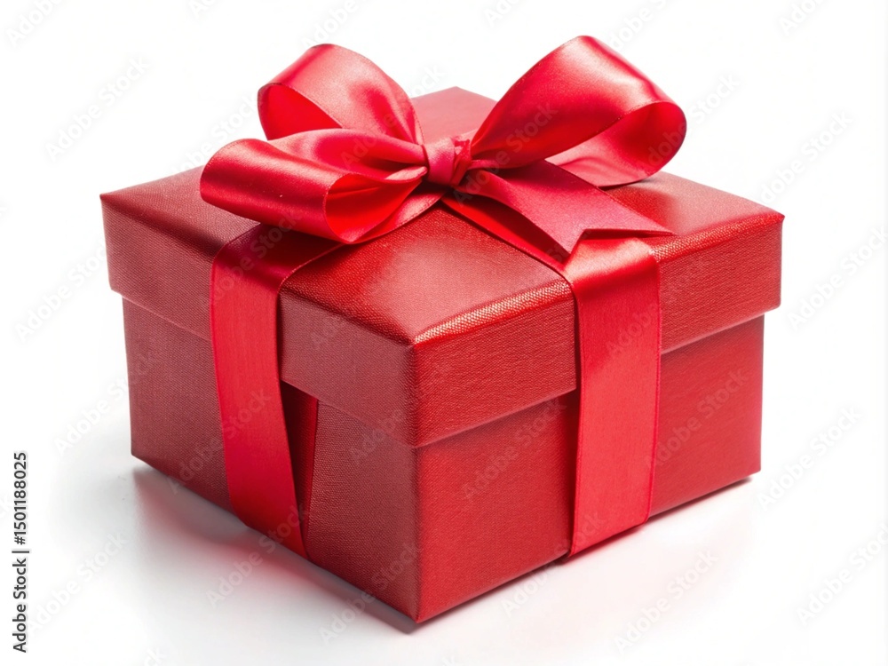 Obraz premium Red Gift Present Box With Red Ribbon Bow Collection Isolated On White Background 