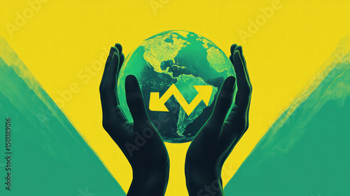 Hands Protecting the Earth: A visual representation of environmental consciousness, showcasing hands cradling the globe, emphasizing the importance of environmental protection, global awareness.
