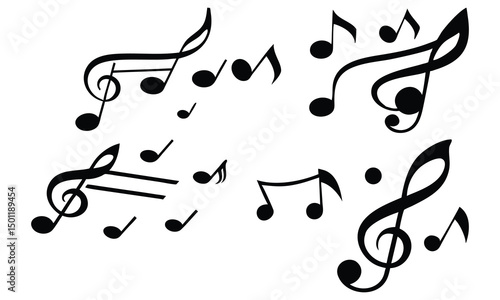 Black seamless pattern of musical treble clef vector illustration symbols