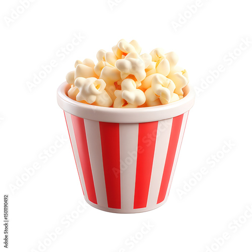 Popcorn in Red Striped Bucket 3D Icon – Glossy Minimal Emoji Style, Isolated PNG object