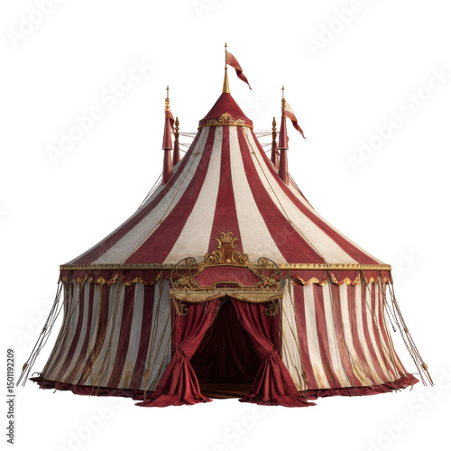 Striped red circus tent isolated on transparent background