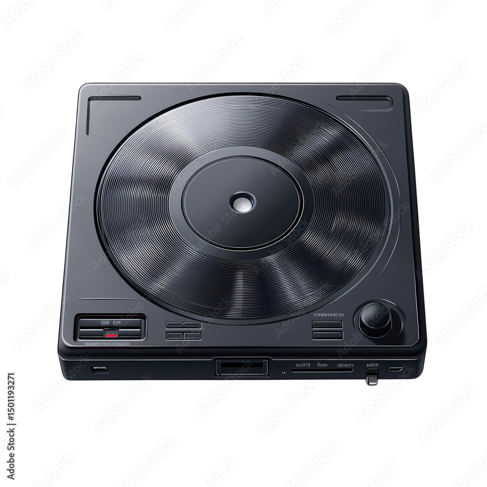 Fototapeta premium Black Vinyl Turntable Minimalist Design DJ Equipment Audio Technology on transparent background