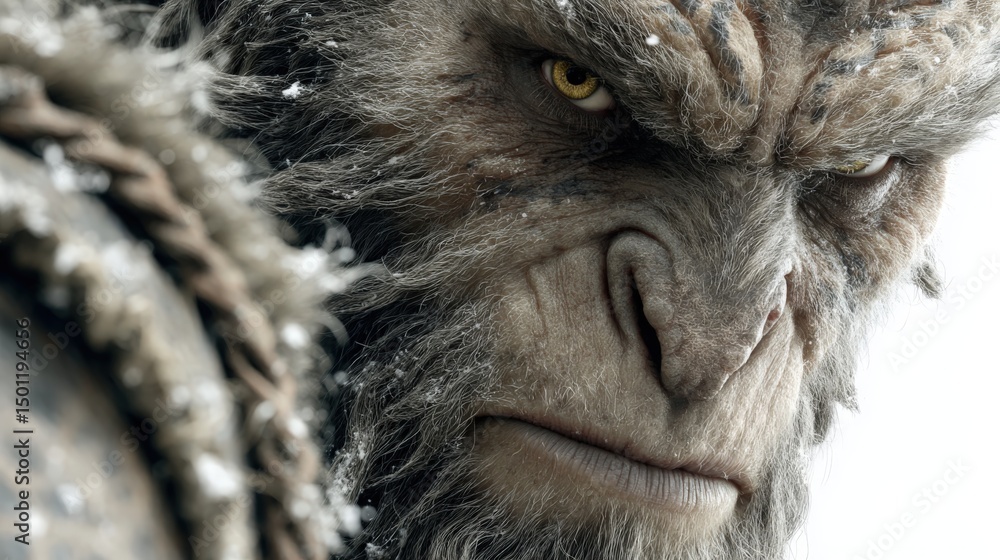 Obraz premium Realistic werewolf with amber eyes and textured fur on a white background