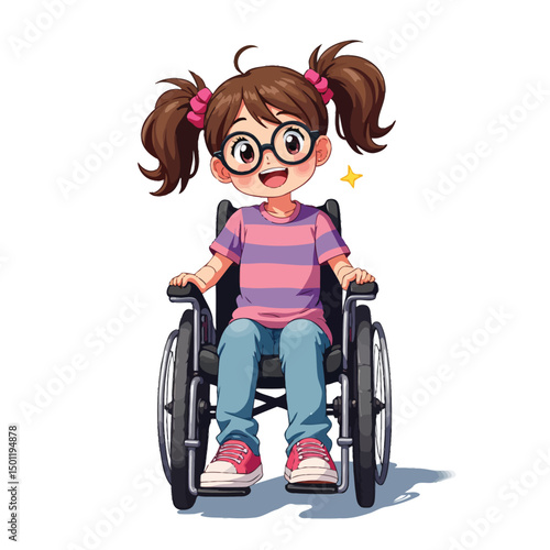 Cartoon girl in wheelchair illustration disability awareness inclusion happy child accessibility support and care image