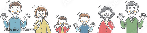 びっくりしている家族三世代　上半身　ベクター