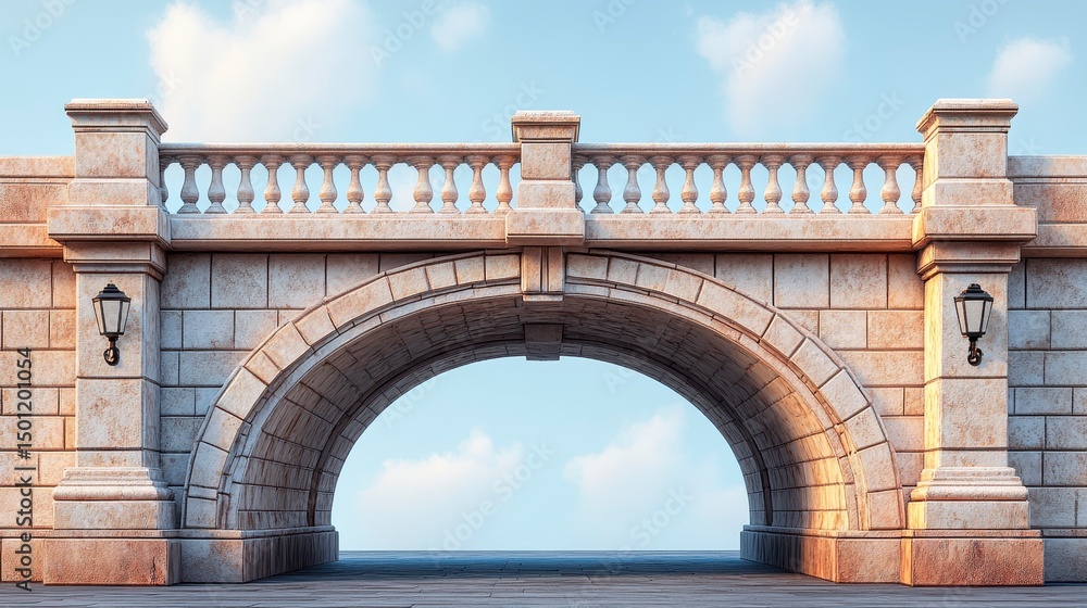 Obraz premium Stone bridge overpass with lamps