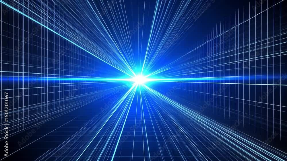 Abstract blue light rays emanating from a central point, creating a futuristic grid background Abstract blue light rays emanating from a central point, creating a futuristic grid background