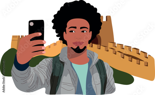 Selfie with Great Wall China.Capture timeless moments with selfies at iconic historical places across the globe.