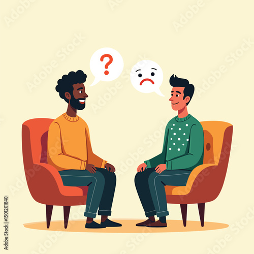 Therapy session illustration: mental health counseling and support for emotional well being and guidance
