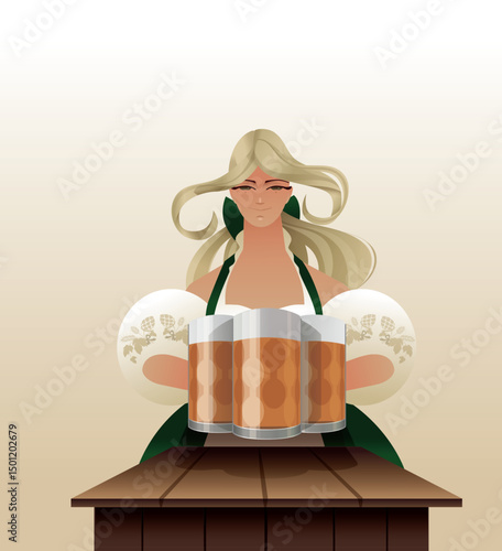 German young woman character with beer stein welcome guest