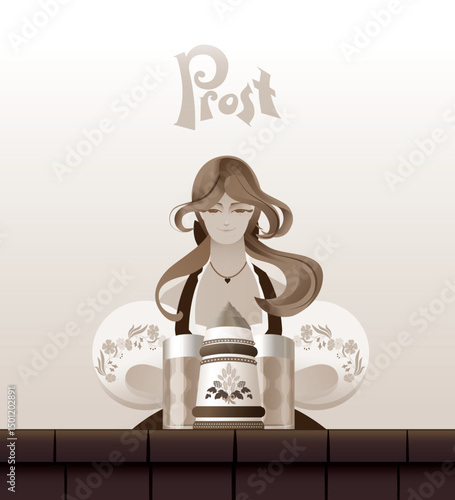 German young woman character with beer stein welcome guest