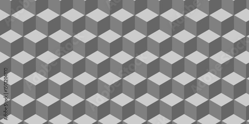 Seamless pattern with hexagon cube geometric pattern. Gray squares abstract cubic background. Vector mosaic and wall business design.