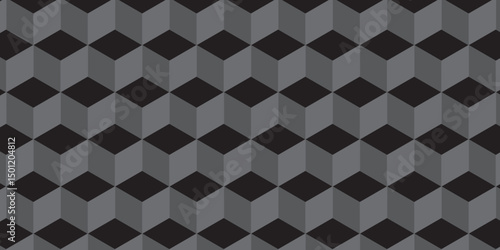 Seamless pattern with hexagon cube geometric pattern. Black squares abstract cubic background. Vector mosaic and wall business design.