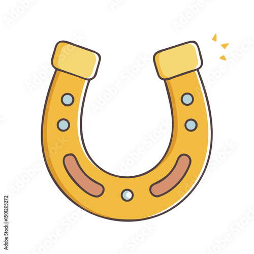 A golden horseshoe cartoon with sparkles, a symbol of good luck