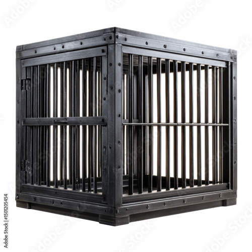 Ornate, metal-barred cage isolated on transparent background