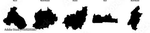 Nord, Nord-Ouest, Ouest, Sud, Sud-Ouest outline maps
