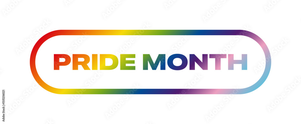 Fototapeta premium Pride Month Rainbow Text. Pride Month Typography with Rainbow Gradient. Pride Month Text Element with Inclusive Pride Flag Colours. Vector Illustration. 
