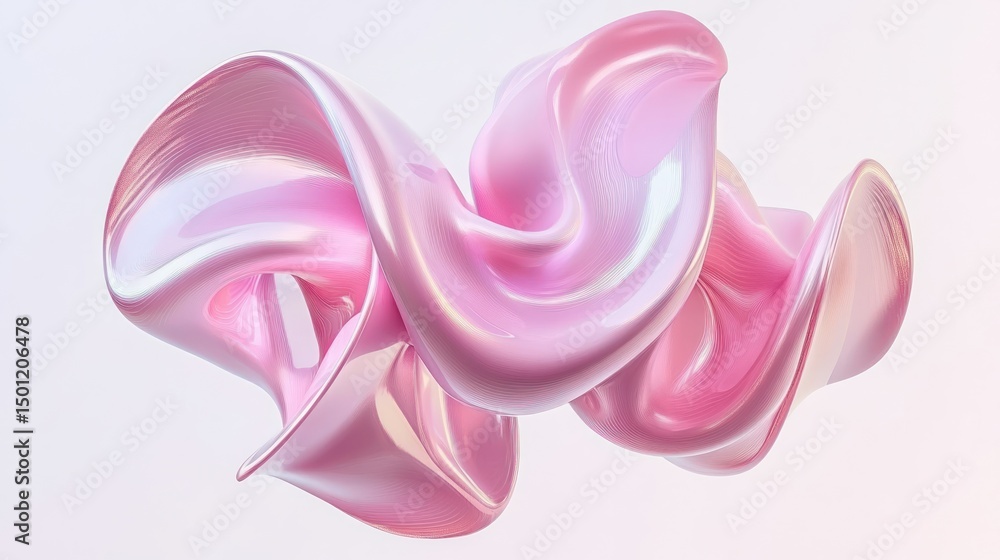 Pink iridescent fluid swirl, abstract 3D render, white background, cosmetic design Pink iridescent fluid swirl, abstract 3D render, white background, cosmetic design