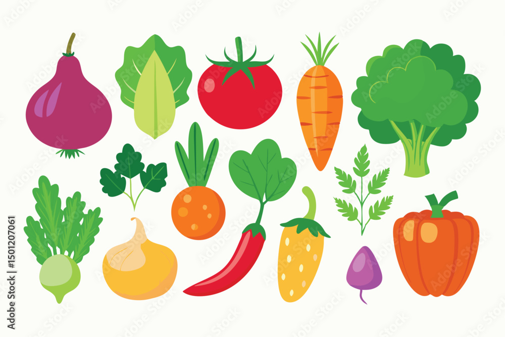 Fototapeta premium Set of Vegetables Vector Art Illustration Isolated on White Background.
