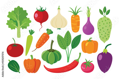 Set of Vegetables Vector Art Illustration Isolated on White Background.