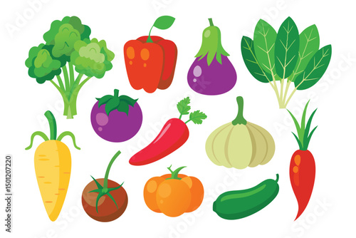 Set of Vegetables Vector Art Illustration Isolated on White Background.
