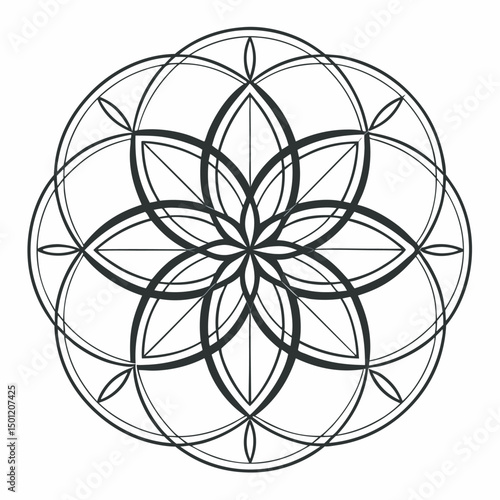 Flower of life symbol sacred geometry design in black and white vector illustration