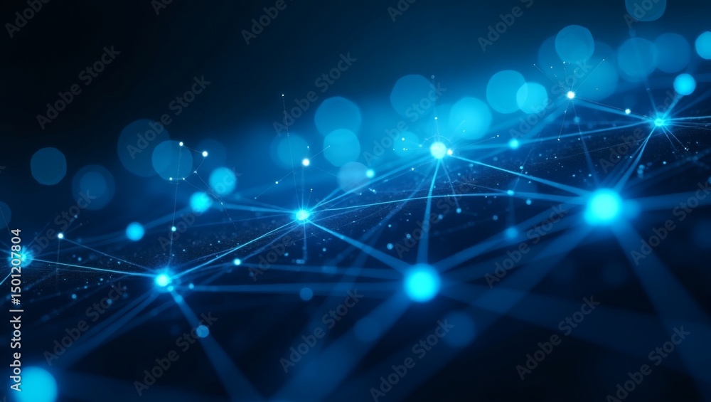 Obraz premium Abstract depiction of a digital network, with interconnected nodes and lines glowing against a dark backdrop. This image represents the complexity of modern digital connections.