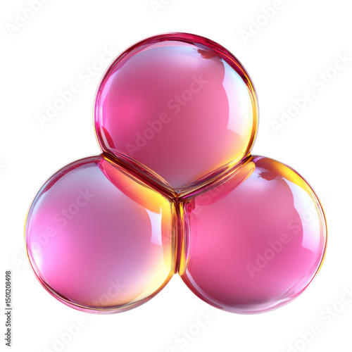 Connected glossy spheres isolated on transparent background
