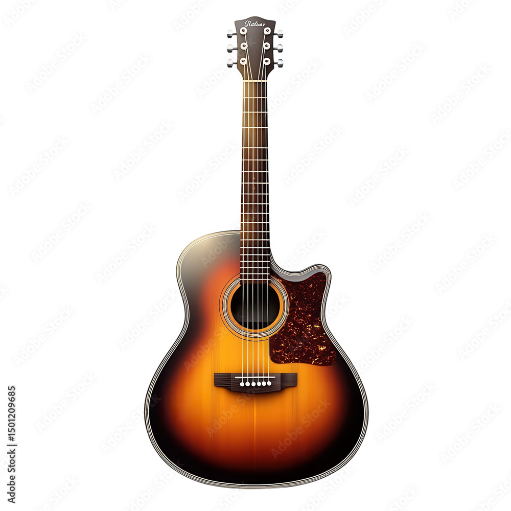 Obraz premium Acoustic Guitar Vector Art Sunburst Finish Musical Instrument Strings on transparent background