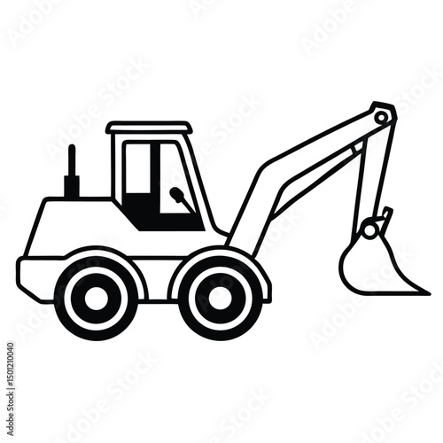 Isolated on white, this vector illustration showcases heavy industrial construction machinery including a bulldozer, excavator, and truck, perfect for depicting robust equipment and vehicles