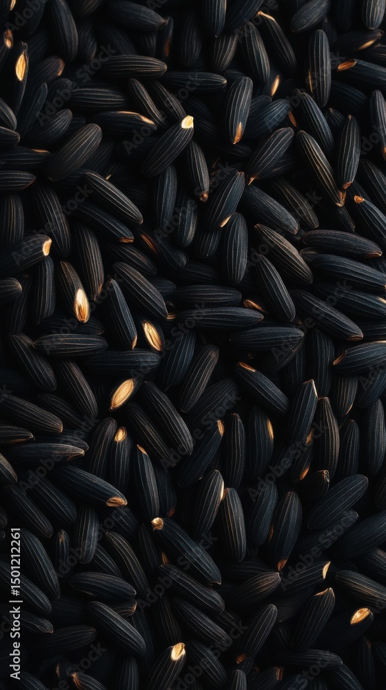 Obraz premium Matte black food background, closeup of premium rice grains, minimalist agriculture theme, natural organic texture, negative space