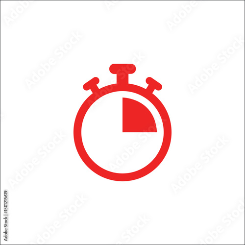 Red stopwatch timer icon for countdown, deadline tracking, productivity alert, sports timing, event reminder, efficient scheduling, punctuality, and interval measurement.

