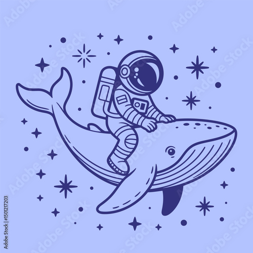 Astronaut Riding Whale in Space Illustration