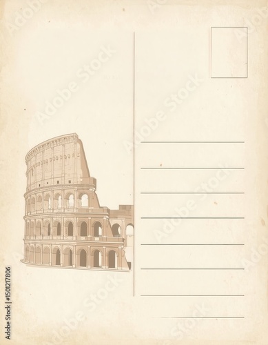 Detailed illustration showcases the majestic Colosseum in Rome, symbolizing history and culture.
