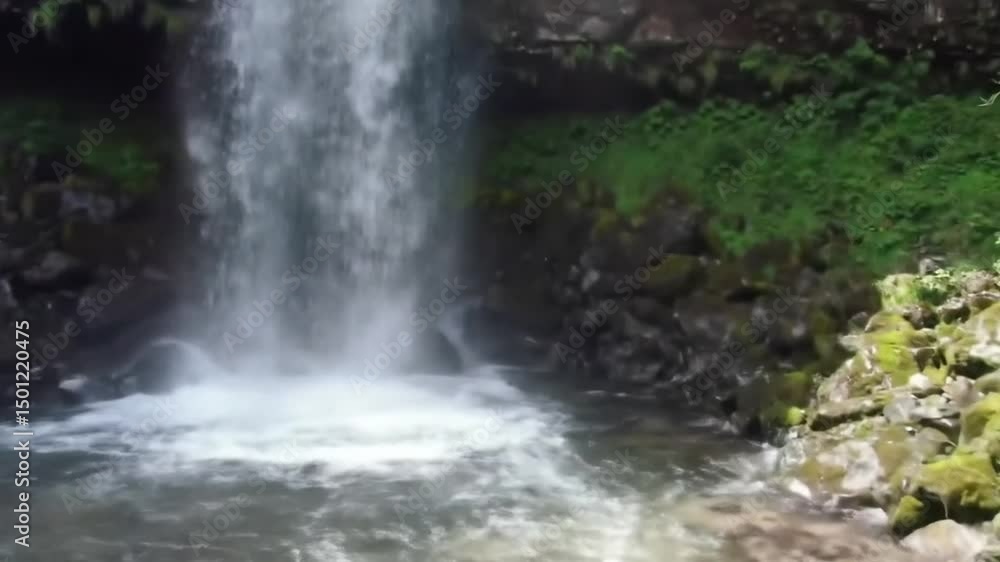 Waterfall Cascade Through Lush Woodland, Beautiful Natural Scene, Water Flowing Waterfall Cascade Through Lush Woodland, Beautiful Natural Scene, Water Flowing