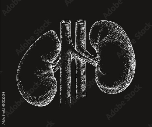 Human kidneys anatomy hand drawn vector
