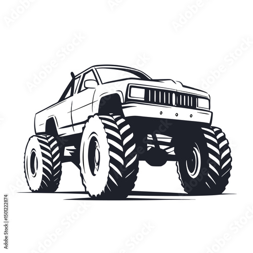 monster truck line art illustration vector