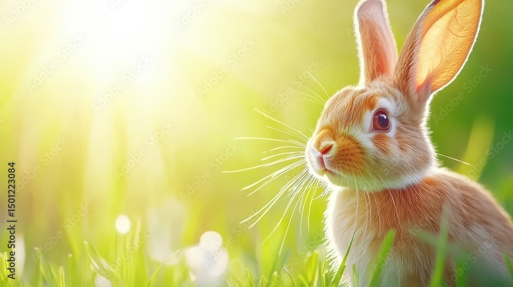 Sunlit Bunny: An adorable bunny basks in the warm glow of sunlight amidst a vibrant field of green, its soft fur illuminated, creating a captivating scene of tranquility. Sunlit Bunny: An adorable bunny basks in the warm glow of sunlight amidst a vibrant field of green, its soft fur illuminated, creating a captivating scene of tranquility.