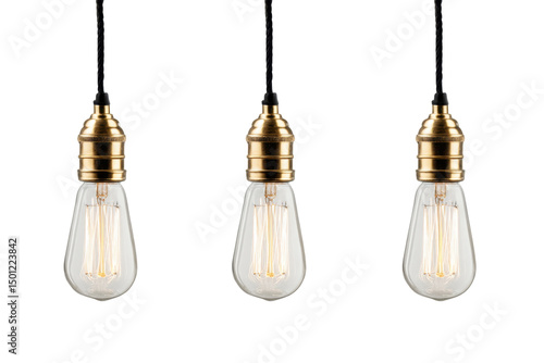 Row of vintage lightbulbs isolated on transparent background