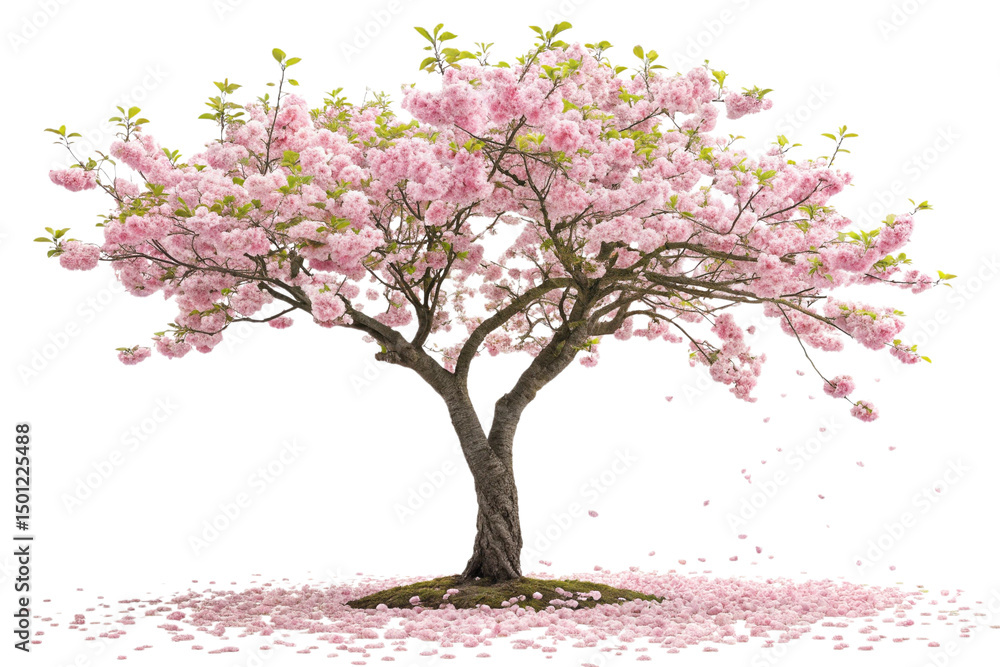 Fototapeta premium Lovely Pink Cherry Blossom Tree in Bloom on Transparent Background ,ai generated