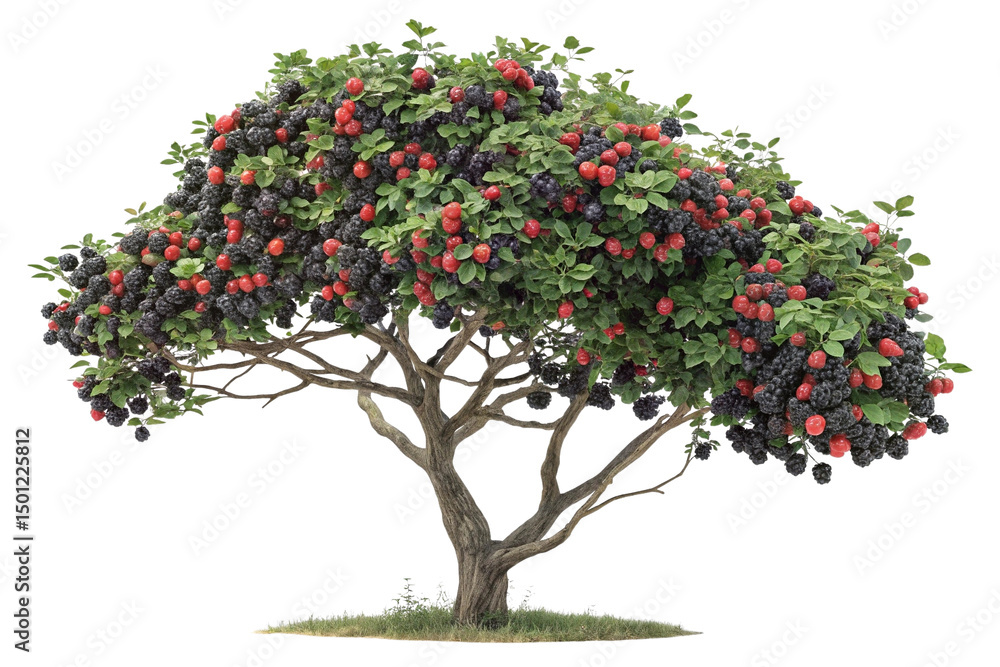 Lush Fruit Tree with Red and Black Berries on Transparent Background,ai generated Lush Fruit Tree with Red and Black Berries on Transparent Background,ai generated