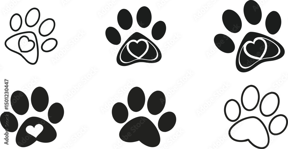Fototapeta premium Cat Paw Print Icons Collection – Editable Stroke Vector Set | Cute Minimal Animal Footprint Line Art for Pet, Veterinary, and Animal-Themed Designs