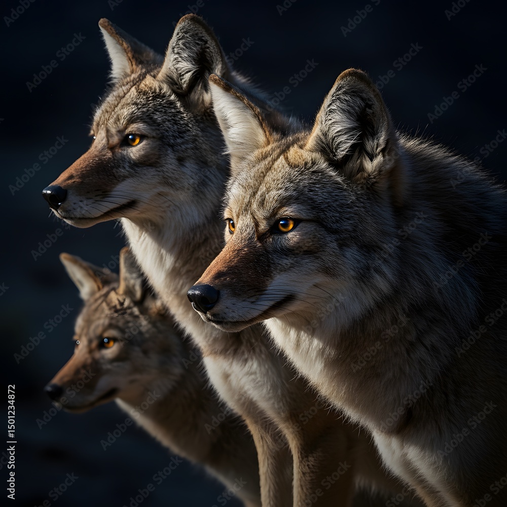 Obraz premium Three Coyotes in Natural Light