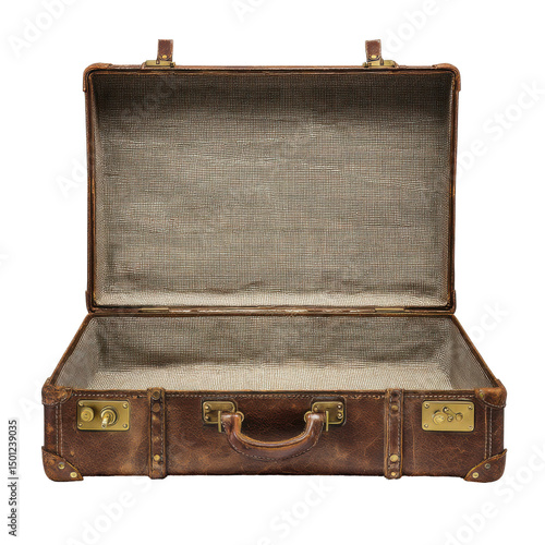 Empty, vintage suitcase isolated on transparent background