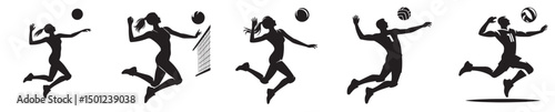 silhouette vector of people playing volleyball